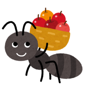 アリとアブラムシの共生関係を表すイラスト