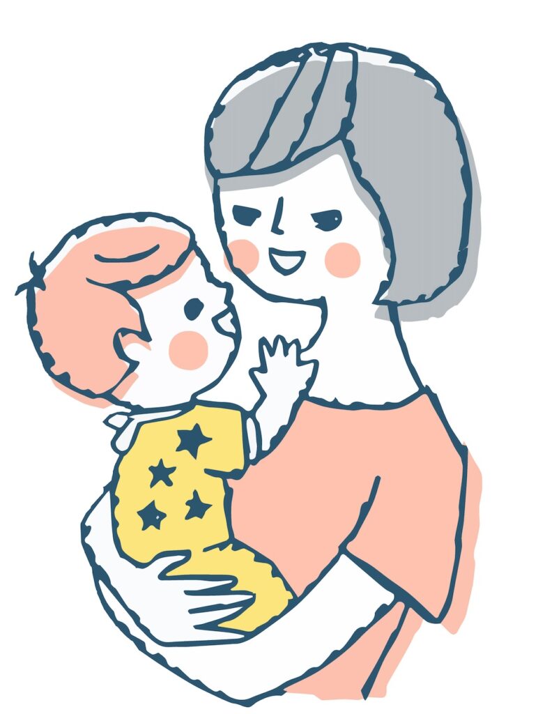 児童手当申請をイメージした母親と赤ちゃんのイラスト