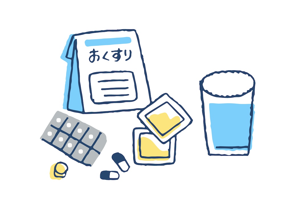 乳幼児医療費助成をイメージした薬と医療用品のイラスト