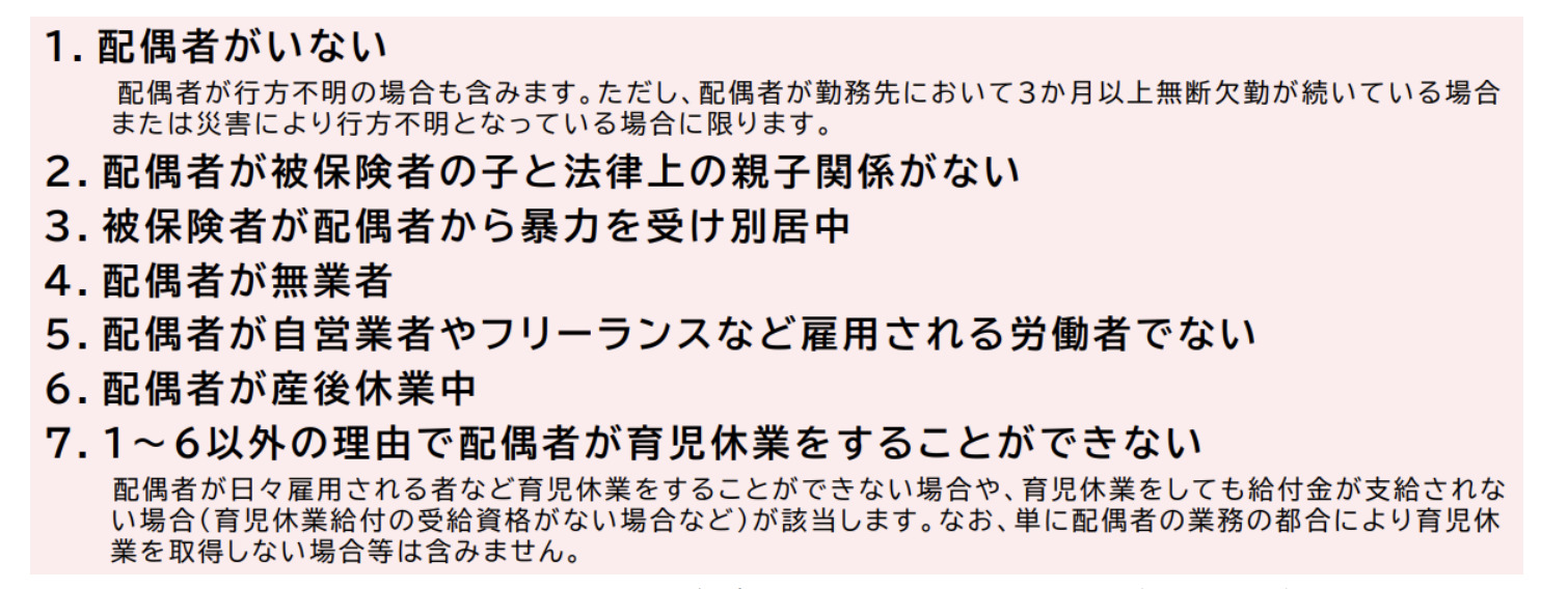 配偶者が育児休業を取らなくても出生後休業支援給付金が支給される7つのケース。配偶者がいない、親子関係がない、別居中など